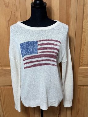Mia & Tess American Flag Lightweight Knit Sweater Size Small